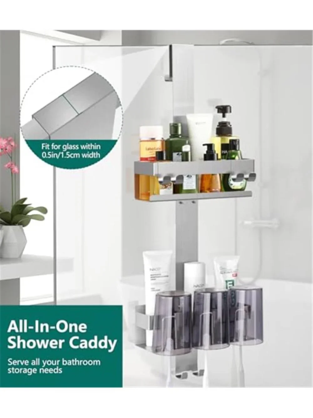 Over Door Shower Caddy Stainless Steel Bathroom Organizer Rustproof Hanging Rack